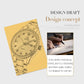 Gold-tone wristwatch design sketch with crystal bezel and Roman numeral markers