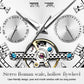 Close-up watch dial with roman numerals, dual subdials, and visible movement components