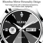Black quartz watch face with luminous markers, crystal accents, and date window