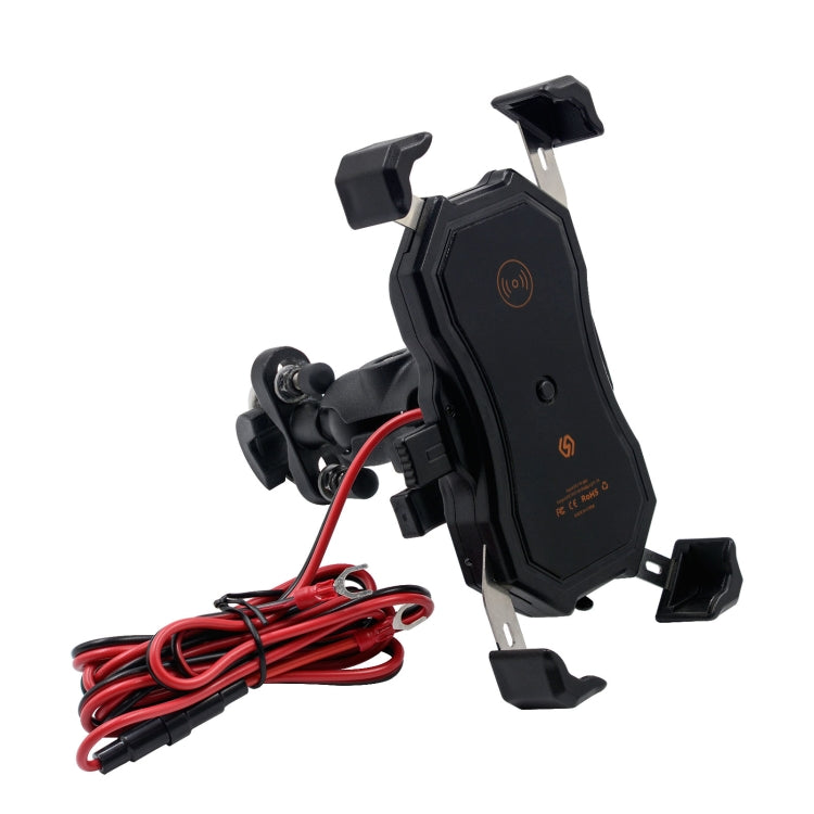 Black retractable motorcycle phone stand with wireless charging pad and wired cable set
