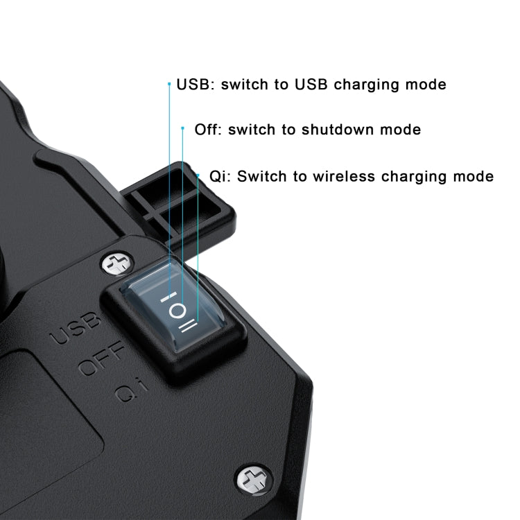 Black phone stand control switch for wireless (Qi) and USB charging modes