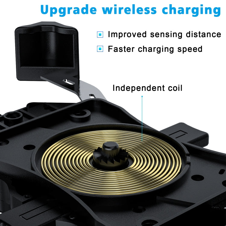 Wireless charging coil inside black retractable phone stand base