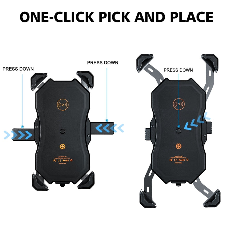 One-click pick-and-place retractable phone stand with spring clamp arms