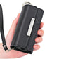 Black leather e-cigarette storage pouch held in hand with keyring and front slot