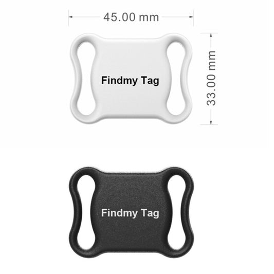 Bluetooth tracker tag size diagram; shows black and white versions