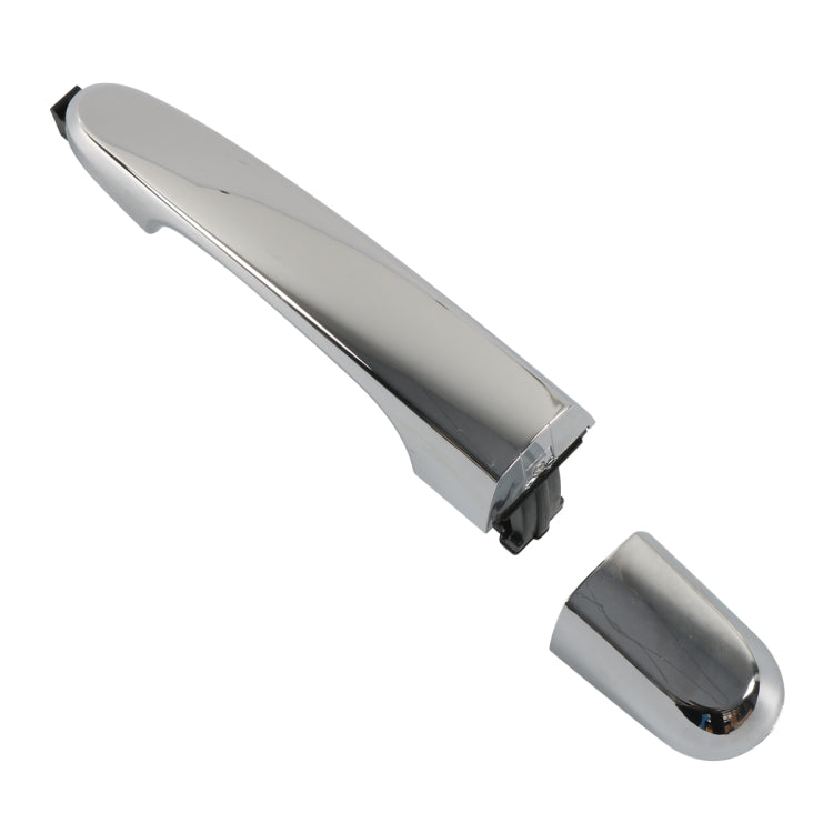 Car rear left outside door handle with mounting tabs and metal chrome finish