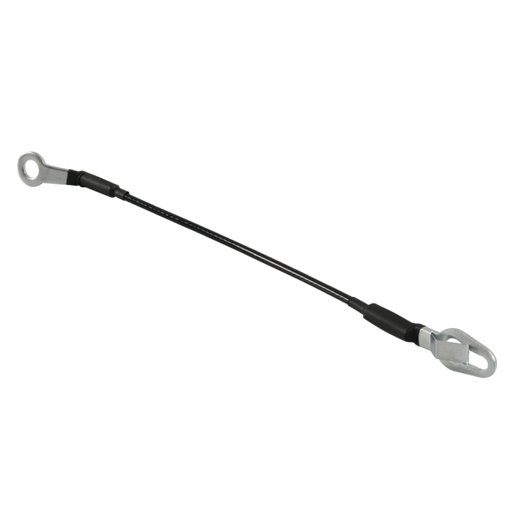 Black tailgate support cable with metal end loops, straight mounting link