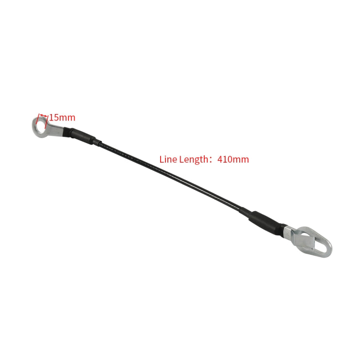 Tailgate support cable, 410mm line length, black with metal loop ends and 15mm eye