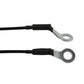 Black tailgate support cable with silver metal eye loops, close-up