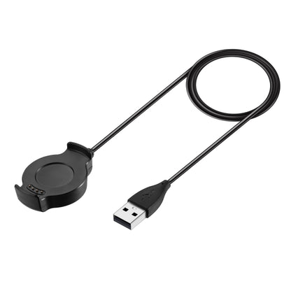 Portable cradle charger cable with USB plug and round charging base, black