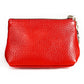Red litchi-texture cowhide small wallet with front flap and metal key ring