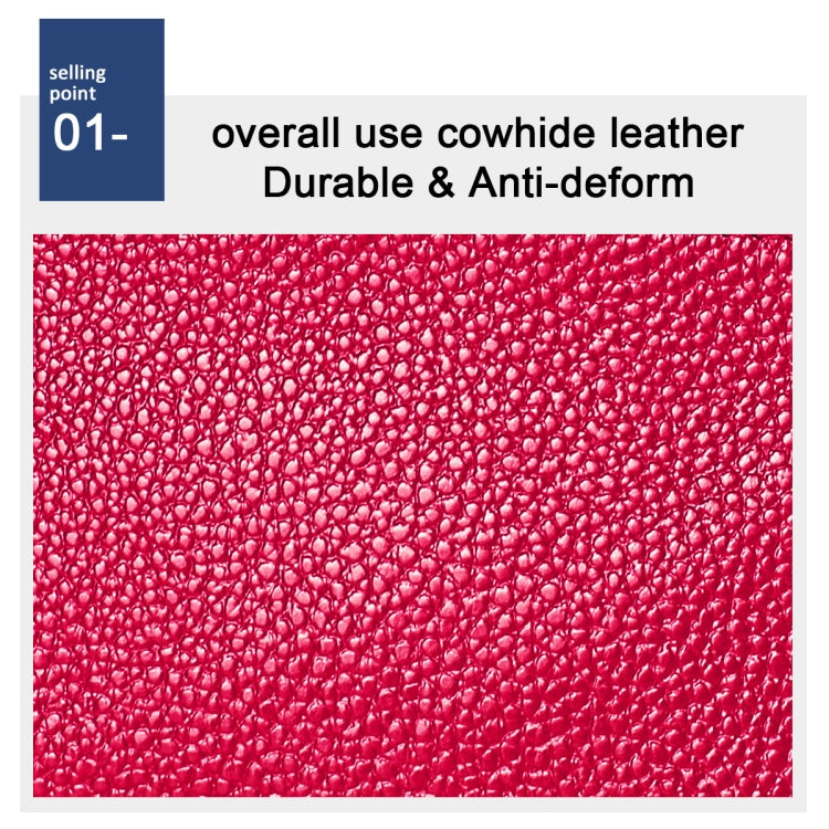 Red litchi-texture cowhide leather close-up for small wallet