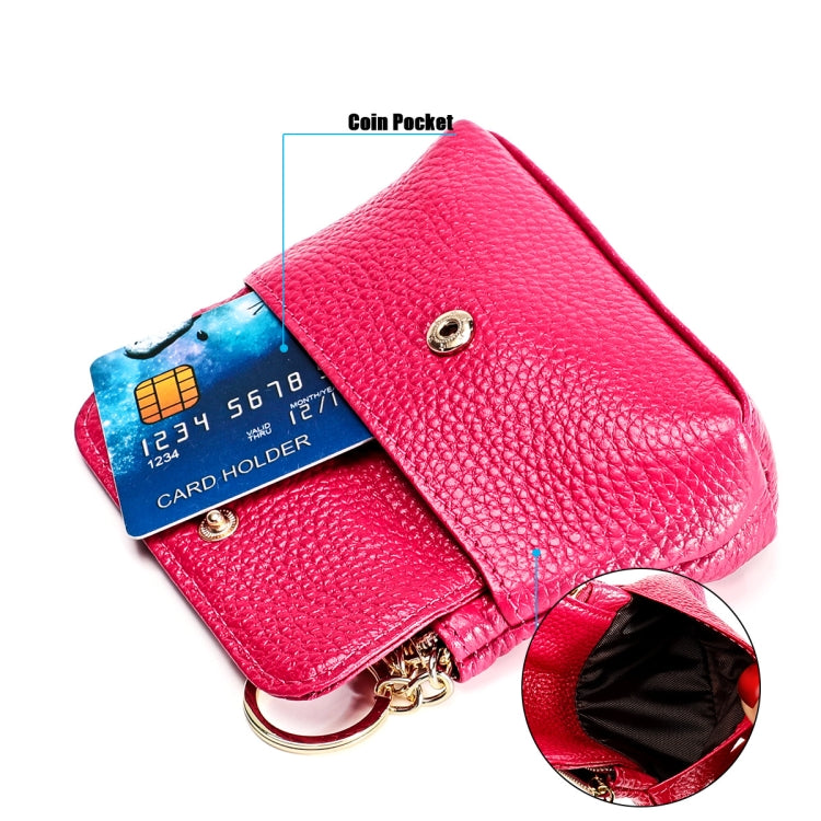Rose red litchi-texture cowhide wallet with coin pocket and card slot