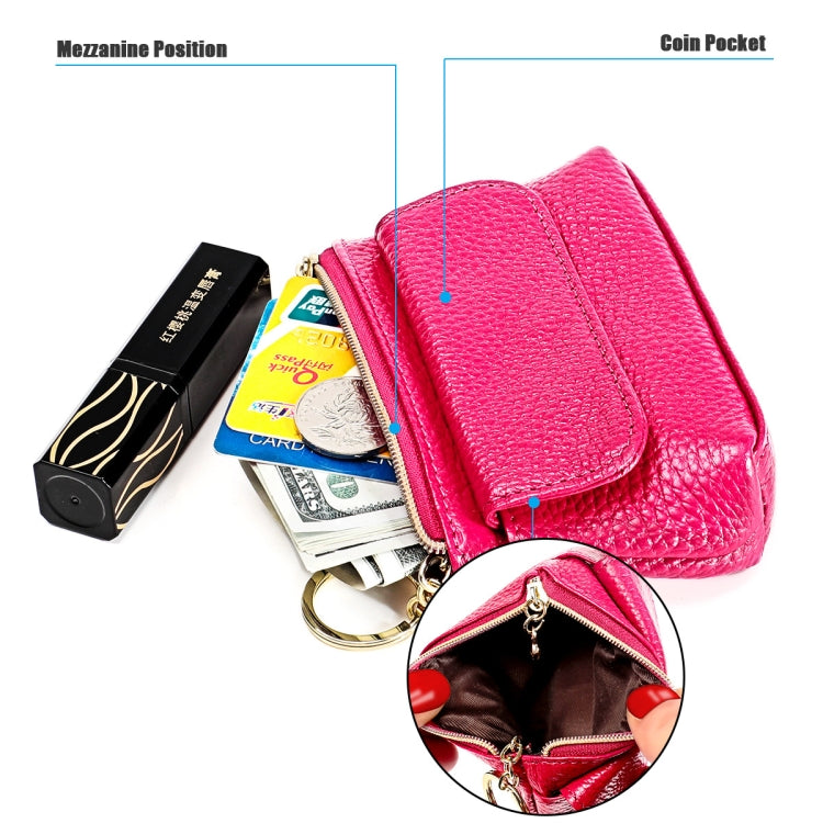 Rose red litchi-texture cowhide small wallet with cards, cash, and coin pocket