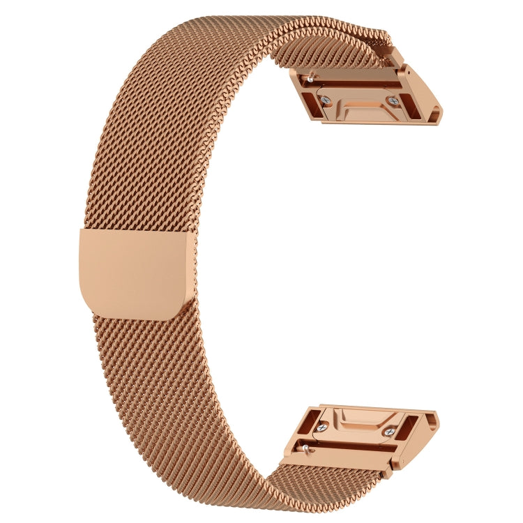 Milanese watch strap with rose gold mesh band and rose gold buckle for Garmin Fenix 6/7