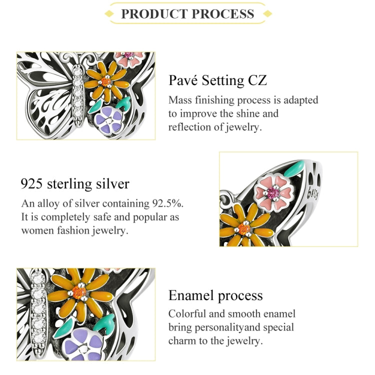 Sterling silver butterfly flower charm with enamel flowers and pavé CZ