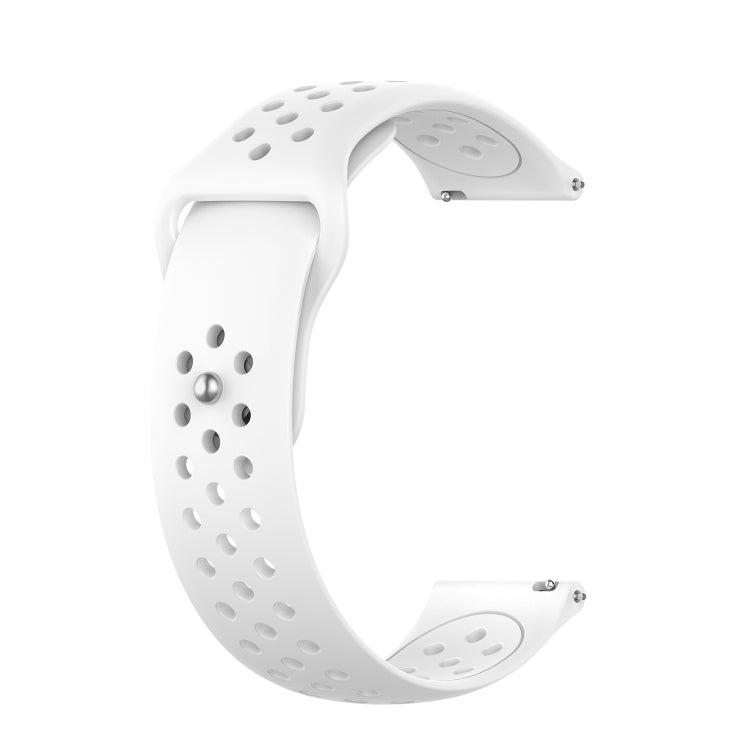 White silicone breathable watch band with perforations and metal pins for secure fit