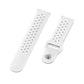 White silicone watch band strap with perforations and metal pin on adjustable end