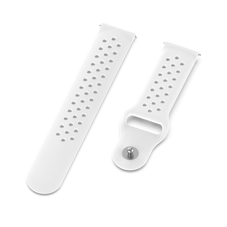 White silicone watch band strap with perforations and metal pin on adjustable end