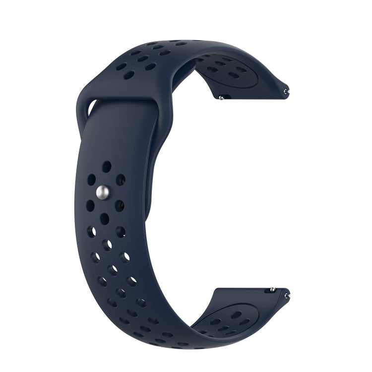 Navy 46mm silicone breathable watch band with perforations and metal clasp
