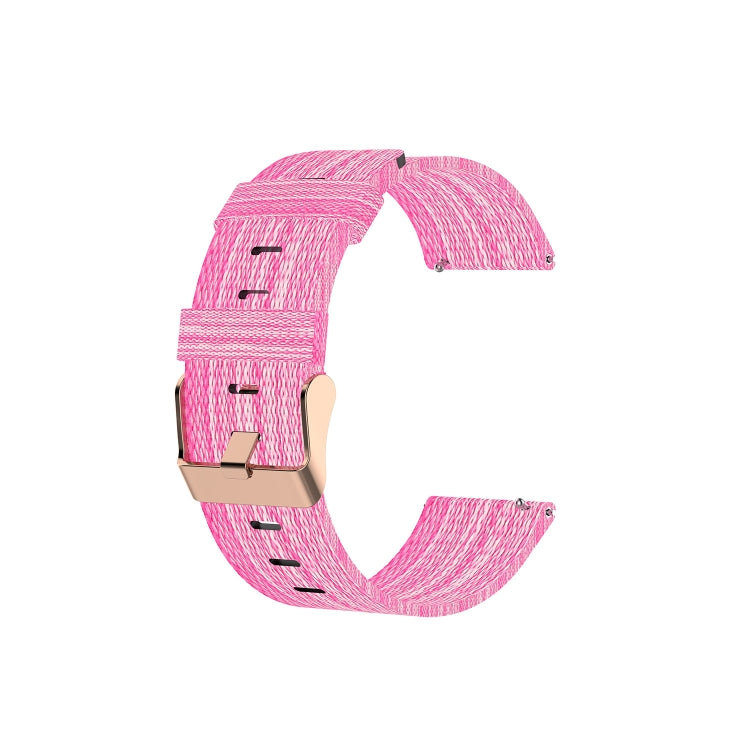 Pink nylon canvas watch strap with metal buckle and stripe weave texture