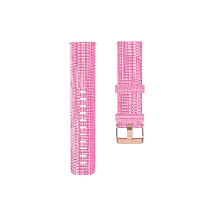 Pink nylon canvas watch strap with metal buckle and stitched holes
