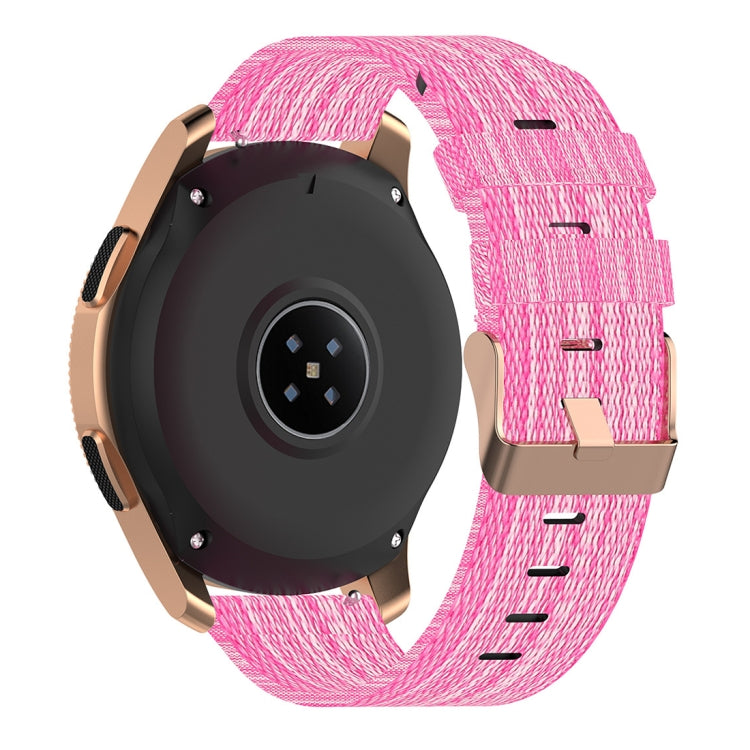Pink nylon canvas watch strap with rose-gold smartwatch case and black face
