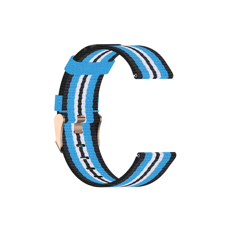 42mm nylon canvas watch strap with blue, black, and white striped design
