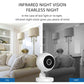 White dome security camera on stand in a living room