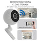 White dome security camera on stand with remote viewing inset screens