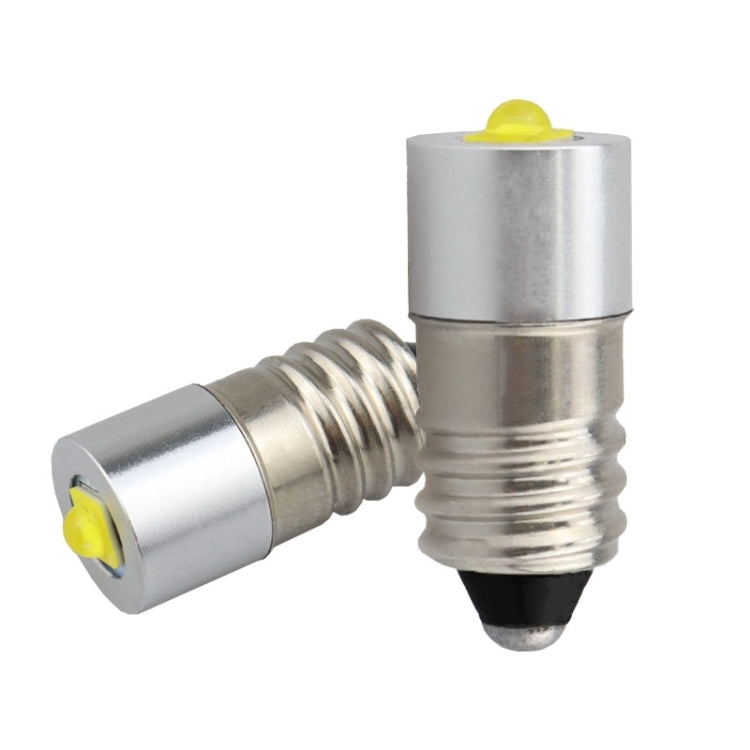 E10 LED bulb and matching metal screw base with yellow side LED