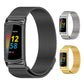 Black magnetic metal mesh watch band with metal clasp, shown with gold and silver bands