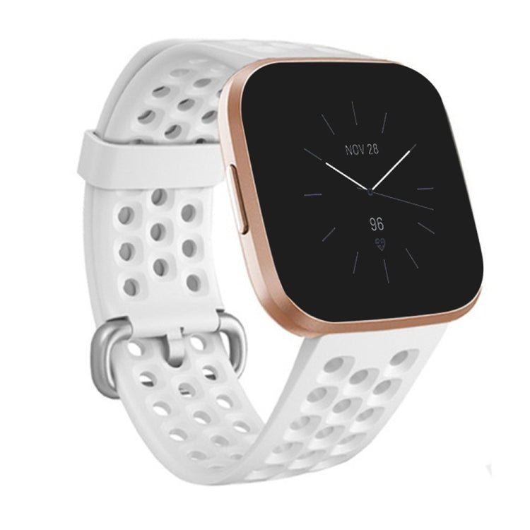 Large breathable silicone watch band with perforated strap and adjustable buckle, white.