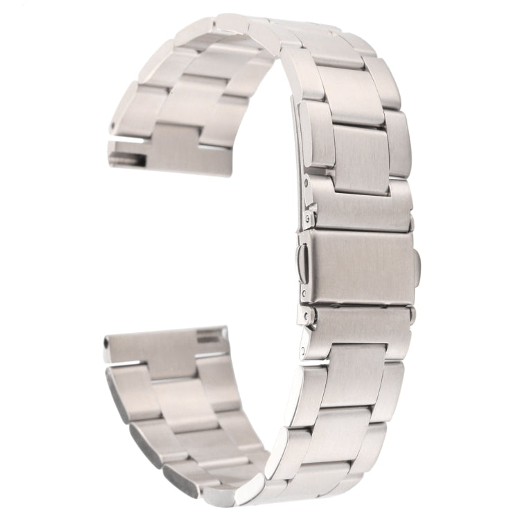22mm three-bead steel watch band, silver-tone, folding clasp and linked links