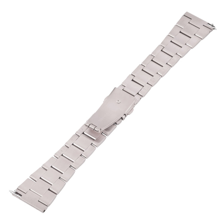 22mm three-bead steel watch band, silver-tone, extended strap with clasp end