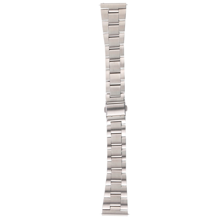 22mm three-bead steel watch band, silver-tone, vertical view of connected segments