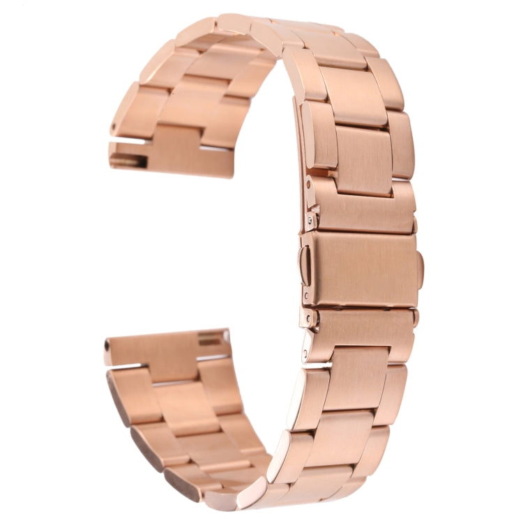22mm three-bead steel watch band, rose gold-tone, curved band with clasp segments