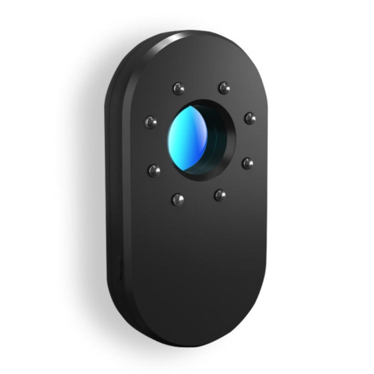 Black handheld infrared anti-candid camera detector with glowing blue sensor lens.