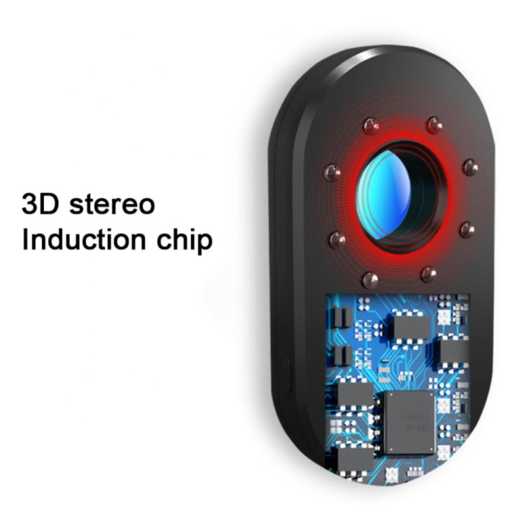 Black anti-candid detector showing blue sensor window with a red LED ring.