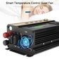Car inverter showing cooling fan and blue light inside, red connector on the left panel.