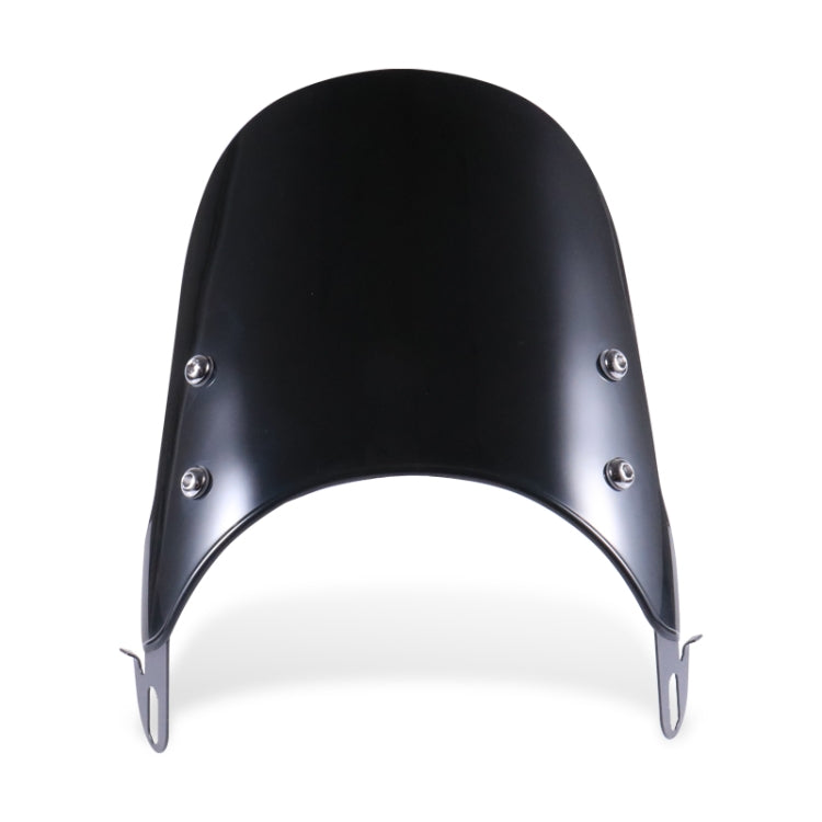 Motorcycle retro headlight windshield, matte black with mounting holes and side brackets