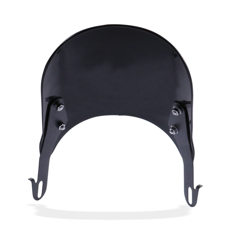Motorcycle retro headlight windshield, matte black with four side screw caps and curved cutout