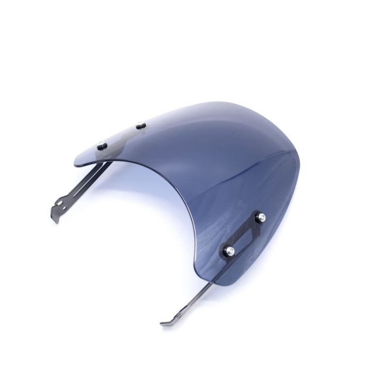 Smoked blue motorcycle windshield with side mounting arms and hardware