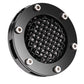 Round motorcycle fuel tank cap with black mesh grille and chrome mounting screws