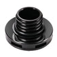 Black round motorcycle fuel tank cap with threaded base for mounting