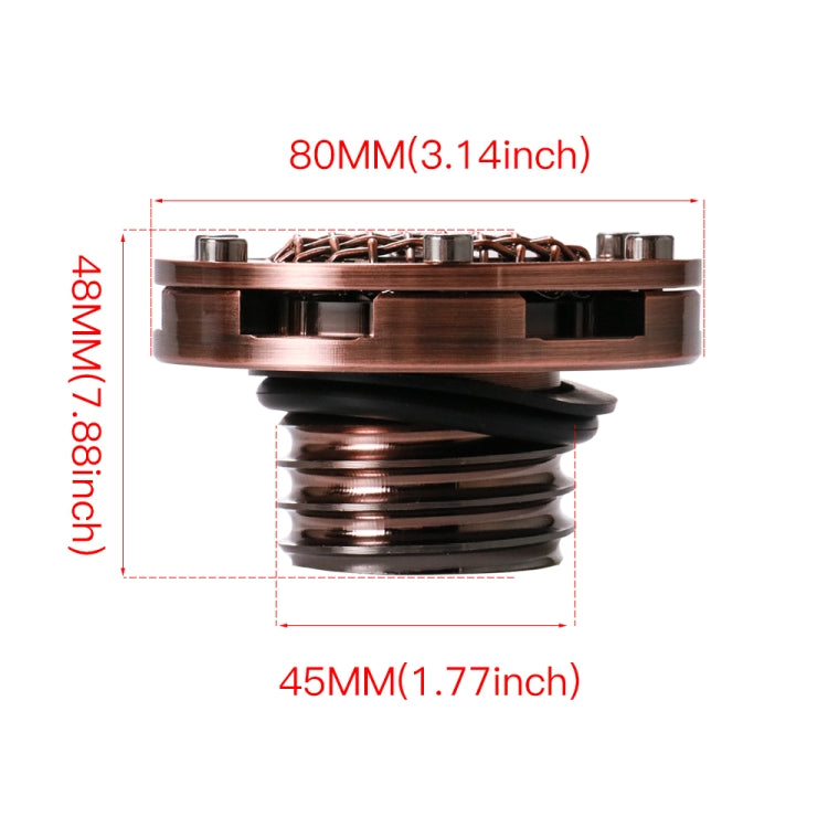 Bronze motorcycle fuel tank cap, 80mm diameter x 45mm height (threaded)