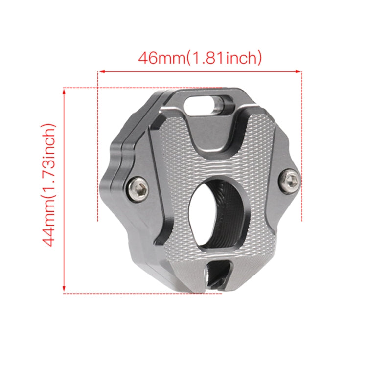 Motorcycle key shell size diagram, 46mm x 44mm with textured body