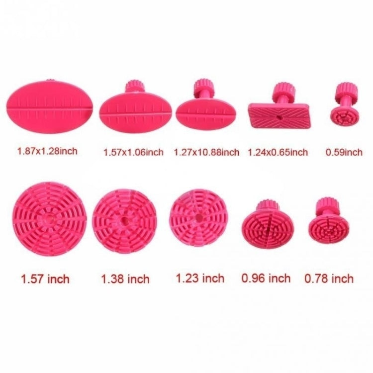 Set of pink suction tabs for paintless dent repair, assorted shapes