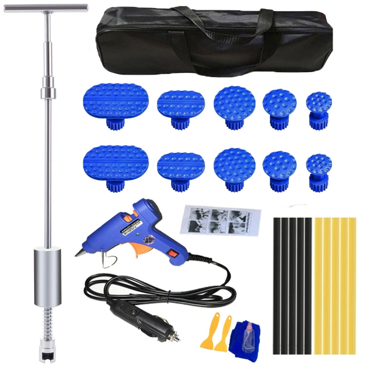 Car dent repair tool kit with case, blue tabs, glue gun and power cord
