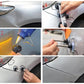 Paintless dent repair tool applying to a car panel with suction and pull point